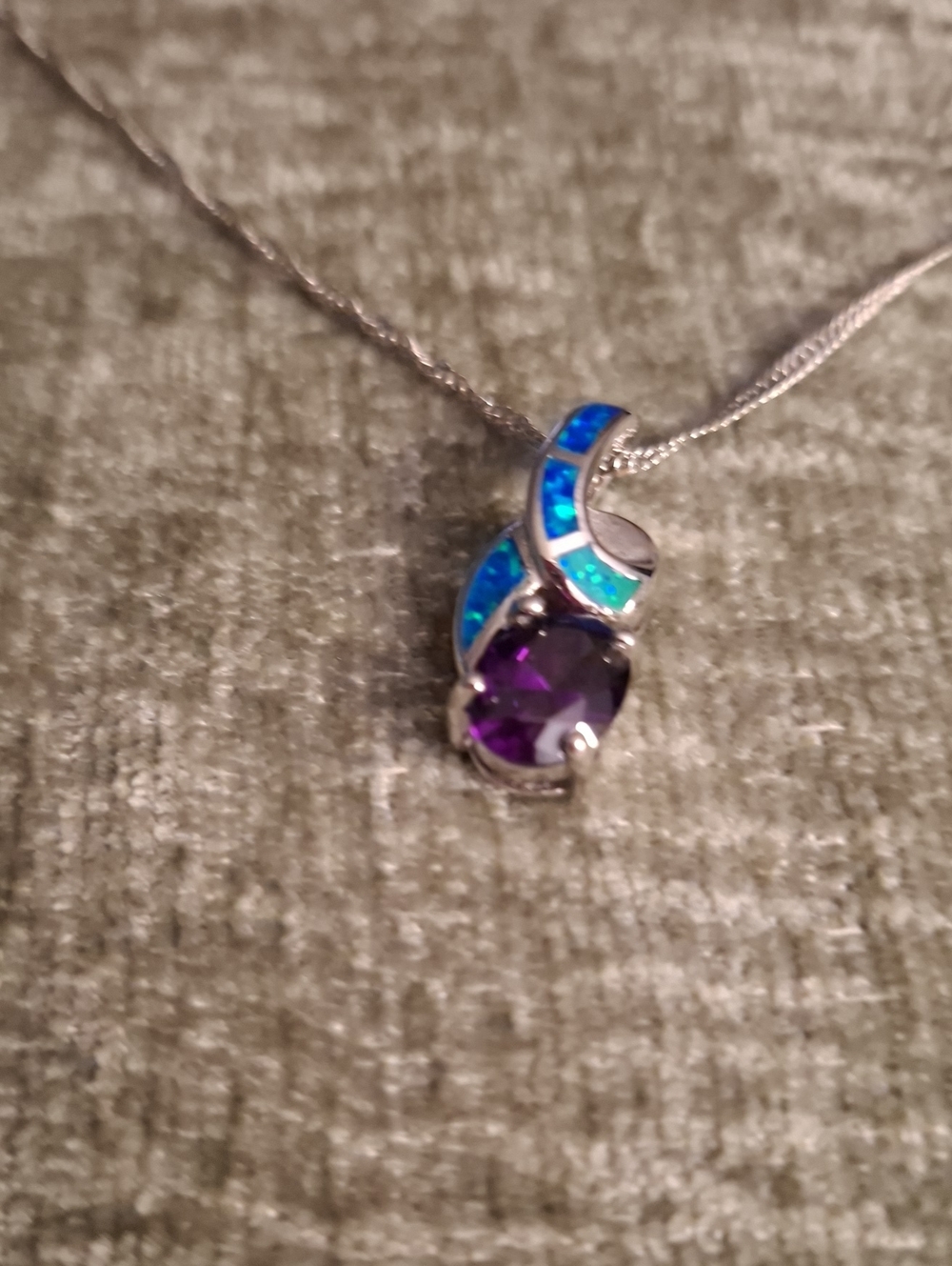 Amethyst and blue Opal Pendant/Sterling silver Fire Opal jewelry/Dainty jewelry